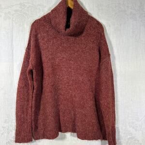 Reborn J Turtleneck Sweater Medium Burgundy Wool Blend Chunky Knit